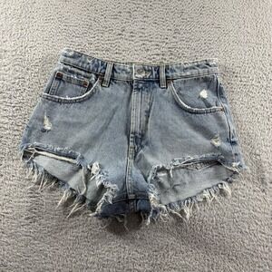 Zara Cut Off Short Shorts Booty Shorts Womens 6 Light Wash Raw Hem 2" Inseam